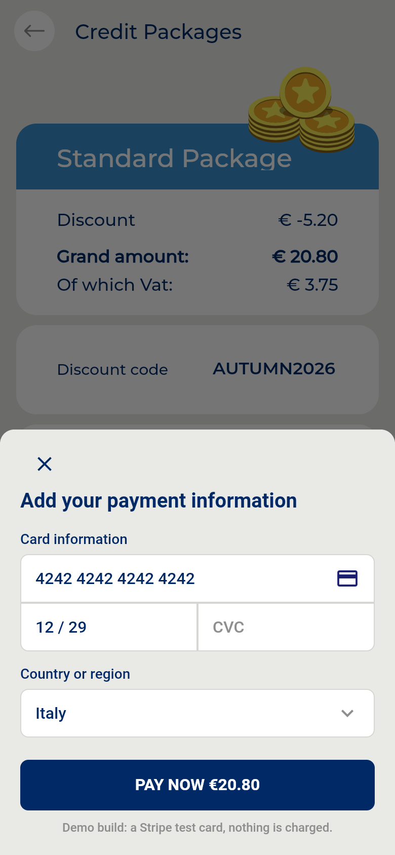 Payment sheet